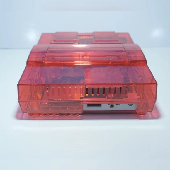 Transparent Clear Red Super Nintendo SNES Game Console SNS-001 with Green LED